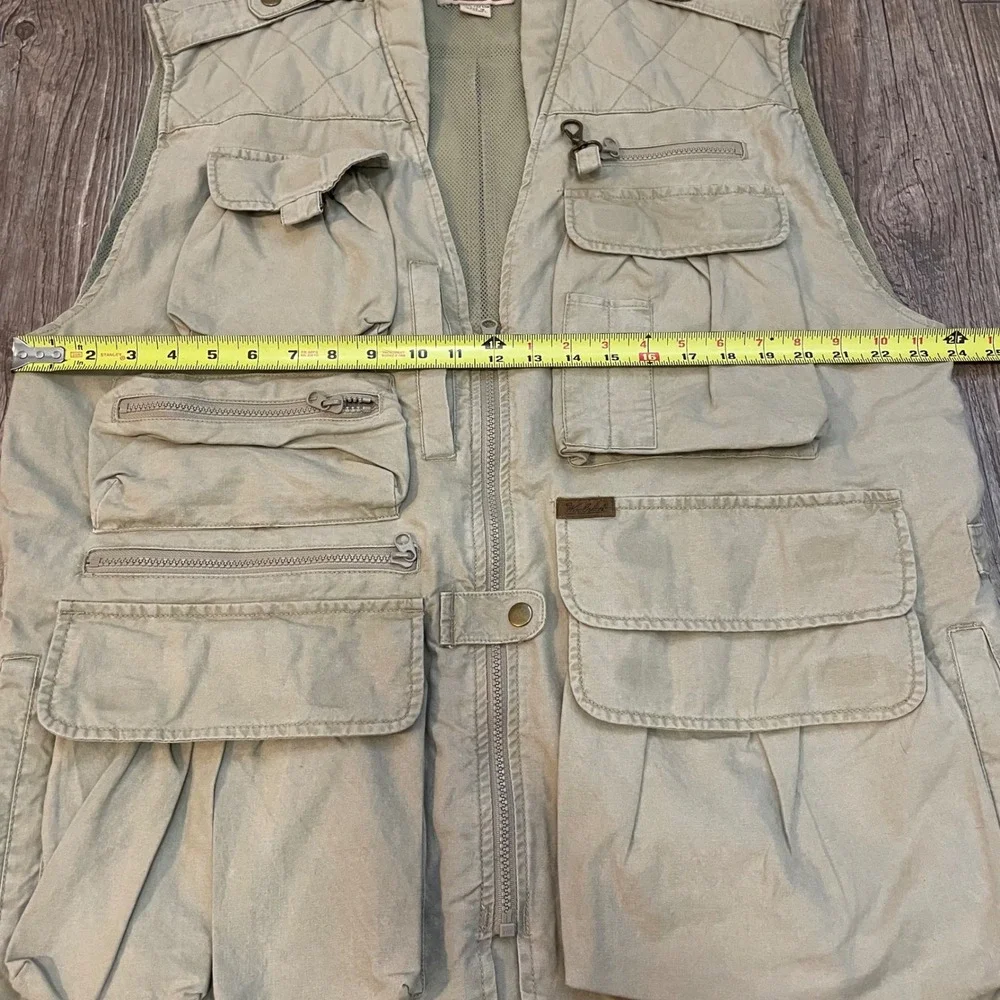 Woolrich Men Khaki Cotton Fishing Utility Vest Multi Pocket Large Rugged Outdoor - Picture 5 of 7